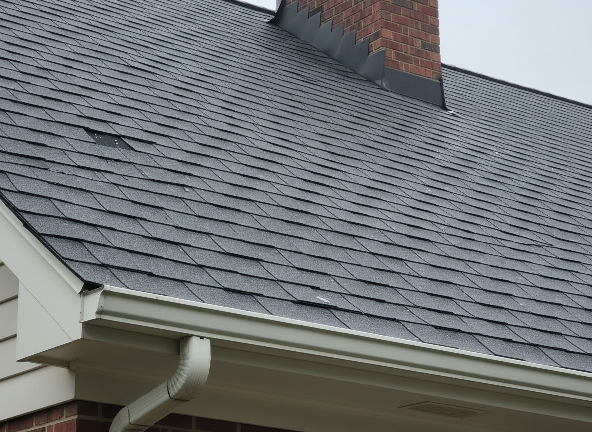 The same roof after repair, with the damaged section replaced by matching shingles